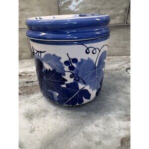 Hand Painted Blue Design Pac Inc Canister Grape Vine Pattern 5.25" x 5"